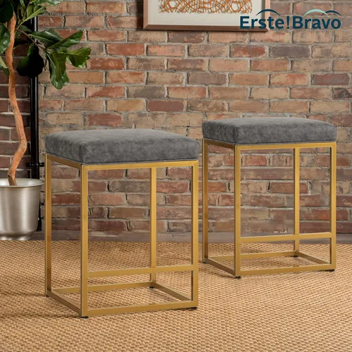 Vista 72 de Juego de 2 taburetes de bar negros para encimera de cocina, taburetes de bar modernos sin espalda de 24 pulgadas, taburetes de bar industriales