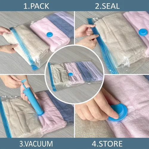 Vista 7 de Bolsas de almacenamiento al vacío, combo de 10 bolsas para ahorrar espacio (5 grandes/5 gigantes), con bomba, bolsas con sellado al vacío para ropa