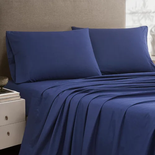 Vista 24 de Linen Closet Sábana bajera ajustable de 100% algodón solamente - Tamaño Full, azul - Tejido de percal nítido, fresco y transpirable, bolsillo