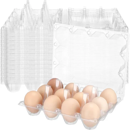 Vista 9 de Tanlade 100 cajas de cartón de plástico para huevos, 12 rejillas transparentes, bandeja de huevos de gallina, soporte de plástico desechable