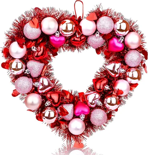 Vista 8 de BULINGNA Coronas de corazón para el día de San Valentín, simulación artificial, romántica, rosa, boda, compromiso, fiesta, adorno colgante