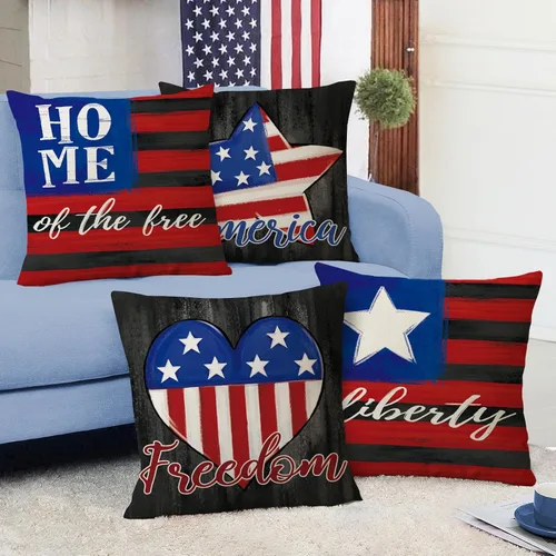 Vista 7 de Fahrendom Juego de 4 fundas de almohada decorativas para el Día de los Caídos de 18 x 18 pulgadas, 4 de julio, 4 de julio, diseño patriótico