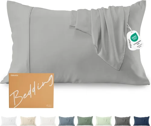 Vista 17 de Gokotta - Juego de 2 fundas de almohada estándar, lujosas, sedosas, suaves, refrescantes, para personas que duermen con calor, 100% rayón hechas
