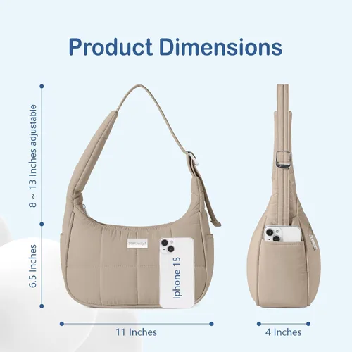 Vista 5 de TOPDesign Bolso de hombro acolchado para mujer, bolso de mano ultraligero con cremallera, correa ajustable