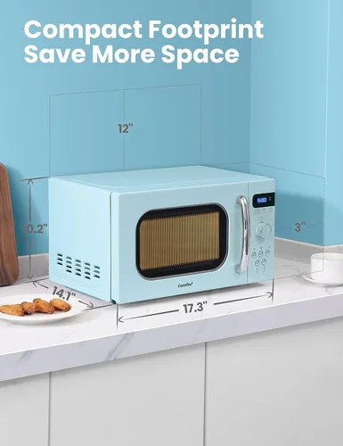Vista 2 de COMFEE' - Horno microondas retro de tamaño compacto para encimera, base giratoria con memoria de posición, botón de encendido y apagado de sonido