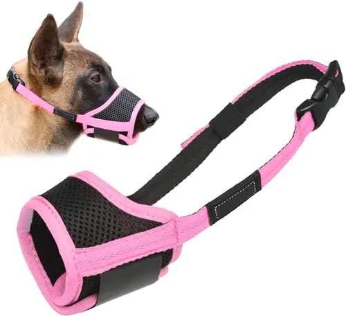 Vista 23 de LuckyPAW - Bozal para perros antimordidas, antiladridos y antimasticación, con tela suave de malla cómoda y correa ajustable, apto para perros