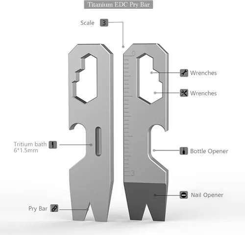 Vista 2 de Hamans EDC - Llavero de palanca de bolsillo multiherramienta, titanio, pequeño para llaveros