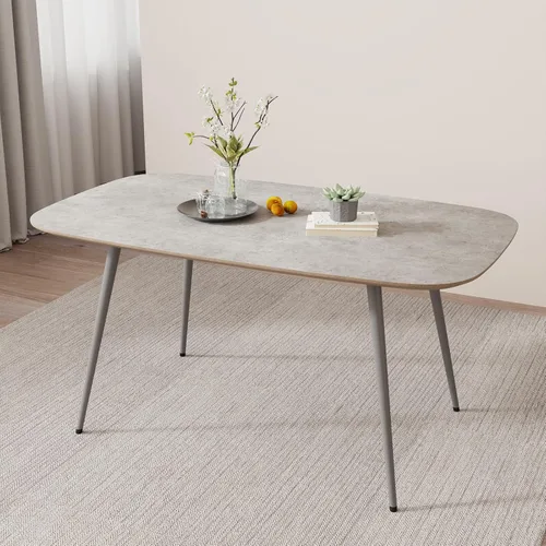 Vista 33 de HIPIHOM Mesa de comedor moderna de granja de 47.2 pulgadas, mesa de comedor rectangular de madera con patas de metal para 4 personas para comedor