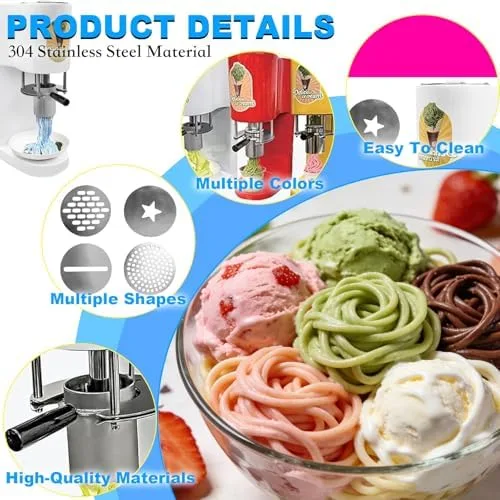 Vista 3 de Electric Ice Cream Machine - Commercial Pasta & Fruit Ice Cream Press with 4 Molds - 30L/Hour Output, Perfect for Restaurants, Bars, and Gourmet