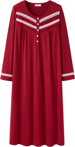 Vista 9 de Keyocean Camisones para mujer, suaves 100% algodón, cómodos camisones de manga larga para dormir para mamá Danderlion Azul