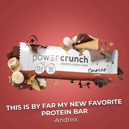 Vista 6 de Power Crunch Barras de oblea de proteínas, bocadillos ricos en proteínas con delicioso sabor, S'Mores, 1.4 onzas (12 unidades)