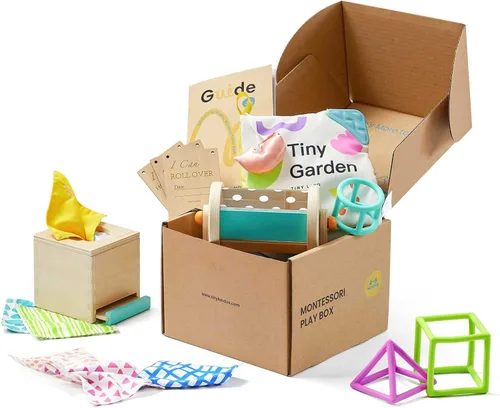 Vista 11 de Tiny Land Conjunto de Juguetes Montessori para Bebé 0-3 Meses Kit de Juego Sensorial para Desarrollo de Recién Nacido - Espejo 5 en 1, Conjunto