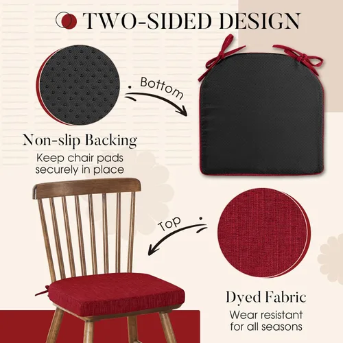 Vista 4 de Basic Beyond Cojines para sillas de comedor, paquete de 6, cojines para sillas de cocina con lazos y respaldo antideslizante, 16 x 16 pulgadas, Rojo