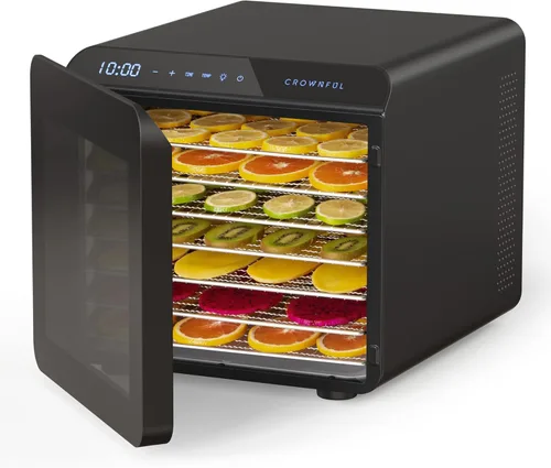 CROWNFUL - Máquina deshidratadora de alimentos, 7 bandejas de acero inoxidable, espacio de secado grande, deshidratador con temporizador ajustable y