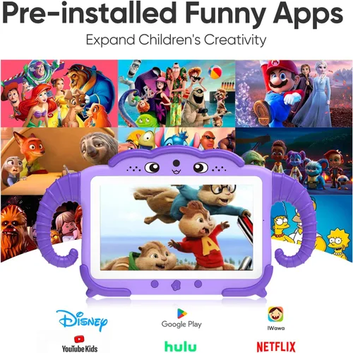 Vista 3 de okulaku Tableta para Niños de 7 Pulgadas Tabletas para Niños de 3-7 32 GB Tabletas para Niños Pequeños con YouTube Funda WiFi Cámara Dual, Tableta