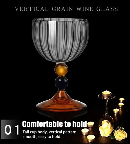 Vista 5 de Juego de copas de vino creativas de grano vertical, copas de champán, cócteles, tazas de café, cristalería para el hogar, bar/fiesta, ámbar b, 2