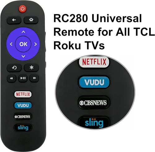 Vista 3 de Control remoto universal RC280 compatible con todos los Smart TV TCL ROKU