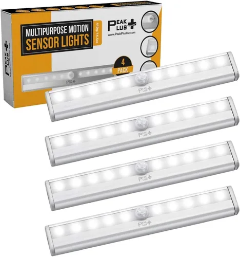 PeakPlus Luz LED con sensor de movimiento, luces LED que funcionan con pilas, iluminación debajo del gabinete, luces adhesivas, luz nocturna