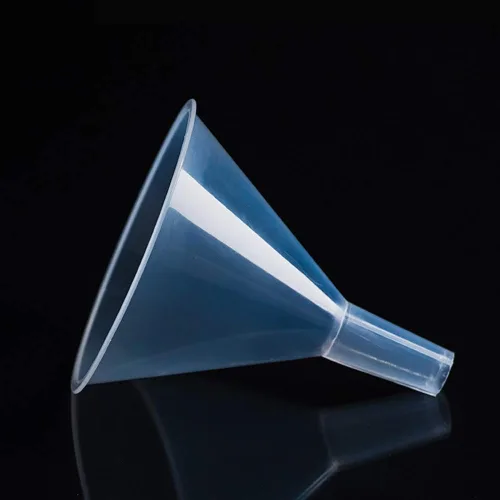 Vista 3 de DEDC Paquete de 4 embudos de filtro de plástico transparente, pequeños embudos de aceite para llenar botellas, embudo de transferencia de líquidos