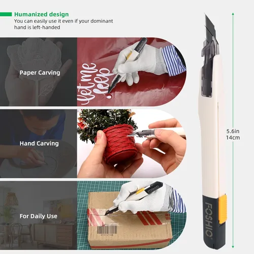 Vista 5 de FOSHIO Cuchillo de manualidades para arte, manualidades, fabricación de modelos, cuchillo utilitario retráctil con bloqueo automático con 10