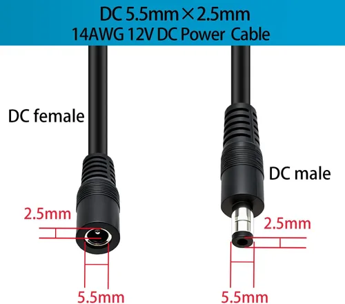 Vista 2 de Cable de extensión de alimentación de 14 AWG CC de 0.217 in x 0.098 in macho a hembra, cable de alimentación CC de alta corriente de 12 V/24 V