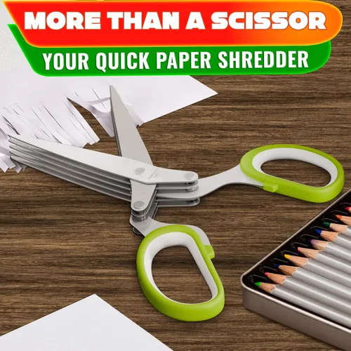 Vista 9 de Tijeras de hierbas con 5 cuchillas y tapa, cortador de hierbas de acero inoxidable con mango ergonómico y cepillo de limpieza, diseño apto