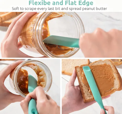 Vista 7 de U-Taste Espátula de silicona para frasco de masa madre: esparcidor de mermelada largo y delgado de grado alimentario, palo de agitación resistente