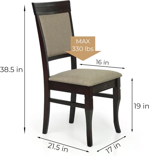 Vista 4 de Juego de mesa de comedor de 5 piezas, 4 sillas tapizadas Ronda de madera maciza de estilo clásico con mesa de comedor rectangular, juego de cocina