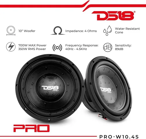 Vista 3 de DS18 PRO-W10.4S - Altavoz woofer de 10 pulgadas, cono resistente al agua, 700 W de potencia máxima, 4 ohmios SVC, perfecto para aplicaciones
