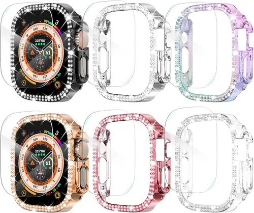Vista 14 de Wingle Paquete de 6 fundas para Apple Watch de 1.496 pulgadas Series 3, 2, 1 con protector de pantalla, más de 200 diamantes de cristal brillante
