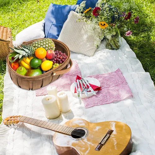 Vista 6 de Lawei Paquete de 3 cestas de pan de madera, cesta de picnic de virutas de madera con asas, cesta de almacenamiento de frutas tejidas a mano