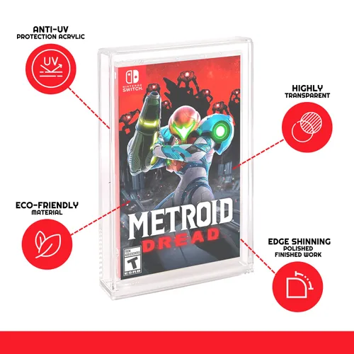 Vista 3 de EVORETRO Acrylic Display Case Compatible for Nintendo Switch Games - Clear Game Box Protector with UV Protection - 4MM Thick Protective Case for