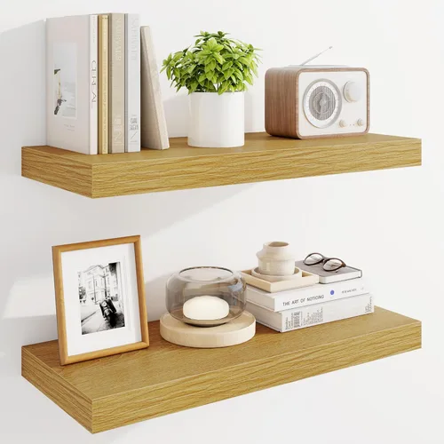 Vista 26 de Marsmiles Estantes flotantes de 32" para pared, estantes de madera con soportes invisibles, juego de 2, estante de pared de estilo rústico de granja