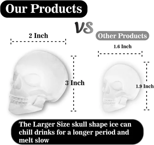Vista 5 de Molde de Cubitos de Hielo de Calavera 3D Extra Grande de Silicona Moldes de Hielo para Whisky Bandejas de Cubitos de Hielo con Embudo para Taza