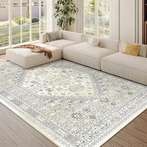 Vista 76 de zesthome Alfombras de área de 5 x 7, lavables a máquina, para sala de estar, dormitorio, resistentes a las manchas, vintage, de gran área, Beige