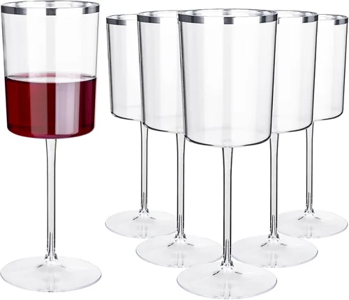 Vista 10 de Ciaell Paquete de 12 copas de vino de plástico transparente de 10 onzas con tallo rojo, copas de cóctel desechables perfectas para fiestas, bodas