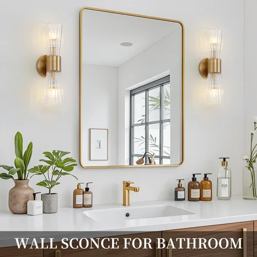 Vista 7 de EFINEHOME Apliques de pared modernos de mediados de siglo con pantalla de vidrio de cristal, luces de tocador de baño de 2 luces de vidrio, apliques