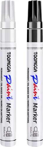 Vista 9 de TOOMGGA Rotuladores permanentes de pintura negra, paquete de 2 rotuladores a base de aceite, punta media, secado rápido e impermeables para pintura