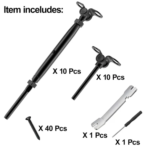 Vista 8 de BLIKA Juego de barandillas de cable negro de 1/8 pulgadas, accesorios de hebilla de palanca de cambio, kit de barandilla de cable de acero