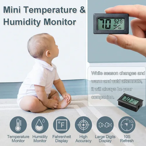 Vista 2 de Medidor de humedad, higrómetro digital para interiores y exteriores, termómetro higrómetro para el hogar, auto invernadero (12 unidades)