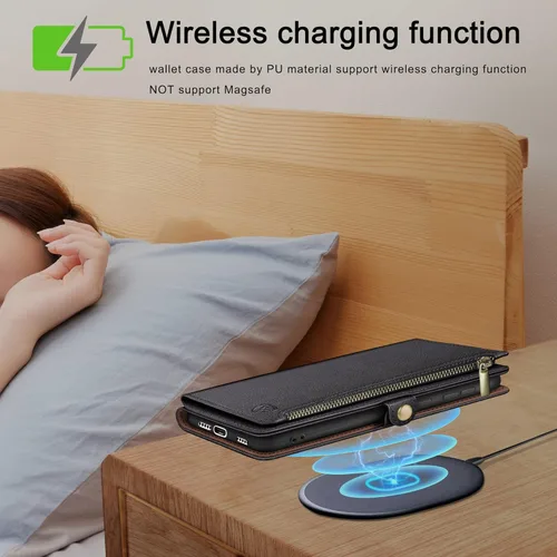 Vista 4 de XcaseBar Funda tipo cartera para Samsung Galaxy Note 10 Plus con cremallera y tarjetero de crédito [bloqueo RFID], funda de piel sintética con tapa