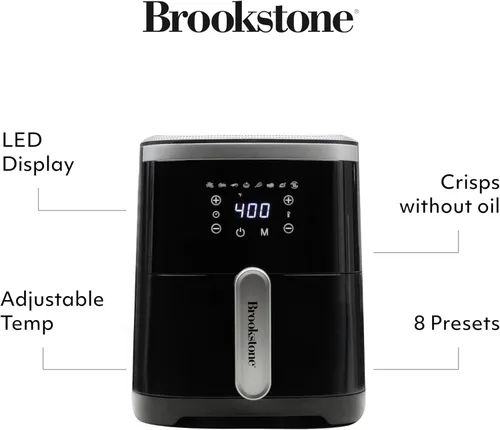 Vista 2 de Brookstone Freidora de aire – Freidora de gran capacidad de 4.5 cuartos de galón, 1300 W con pantalla LED, 8 preajustes, temperatura ajustable