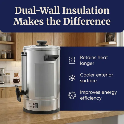 Vista 4 de Elite Gourmet Urna de café comercial de 100 tazas y caldera de agua caliente, aislada de doble pared, probada para mantener el café caliente durante