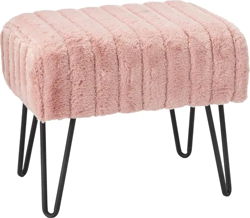 Home Soft Things Super Mink Faux Fur Pink Ottoman Bench, 19" x 13" x 17", Rose Smoke, Living Room Foot Rest Stool Entryway Makeup Bench End of Bed