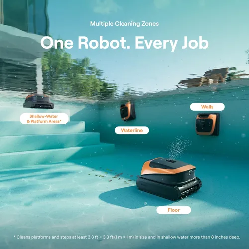 Vista 5 de Beatbot Sora 30 - Aspiradora de piscina, limpieza de piso, pared, línea de flotación y plataforma, 6800 GPH de potencia, estacionamiento