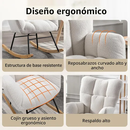 Vista 5 de NIOIIKIT Mecedora tapizada para guardería, mecedora tapizada de peluche, asiento acolchado con respaldo alto, silla auxiliar cómoda para sala