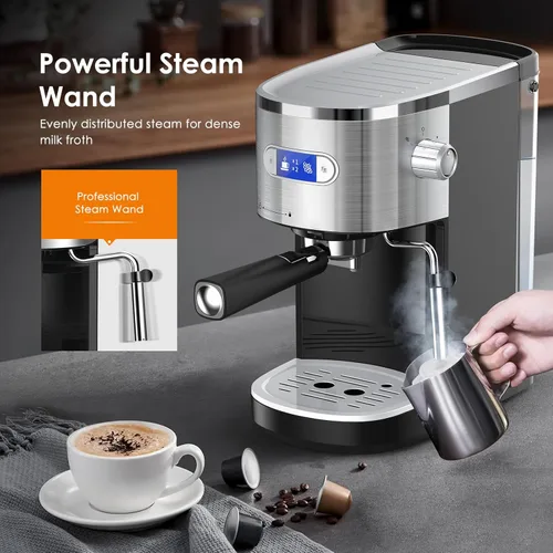 Vista 4 de COWSAR - Máquina de espresso de 20 bares, cafetera semiautomática con espumador de leche y varilla de vapor, tanque de agua extraíble de 45 oz