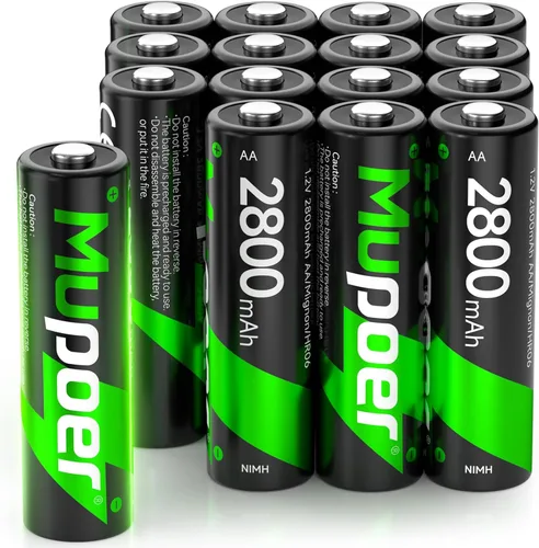 Vista 9 de Mupoer 4 baterías recargables AA, batería Ni-MH de alta capacidad de 2800 mAh, baterías de autodescarga baja doble A de 1.2 V