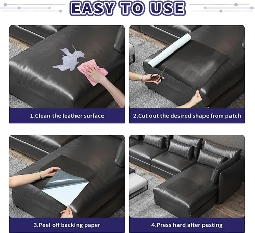 Vista 5 de Besezx Kit de Cinta de Parche de Reparación de Cuero, Reparación de Cuero Autoadhesiva para Muebles, Sillón, Sofá, Asientos de Automóvil, Silla