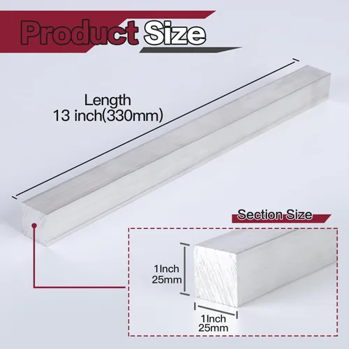 Vista 2 de Barra plana cuadrada de aluminio de 13 pulgadas, 2 piezas de placa de uso general 6061 de 1 x 1 pulgada, T6511 sólido nuevo molino